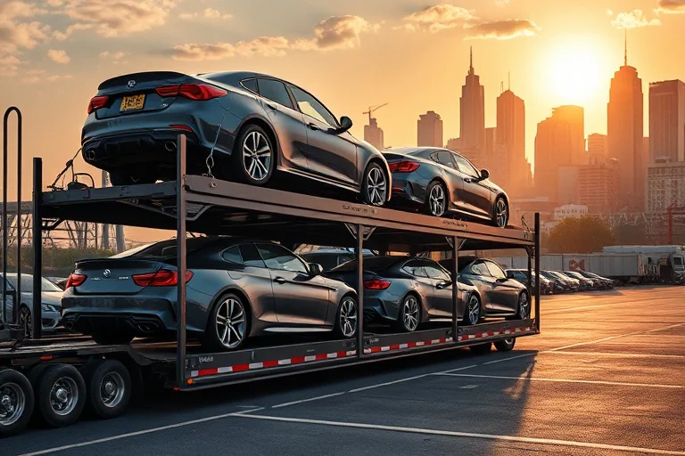 Car transporter parked in an industrial area of Birmingham, Alabama, United States