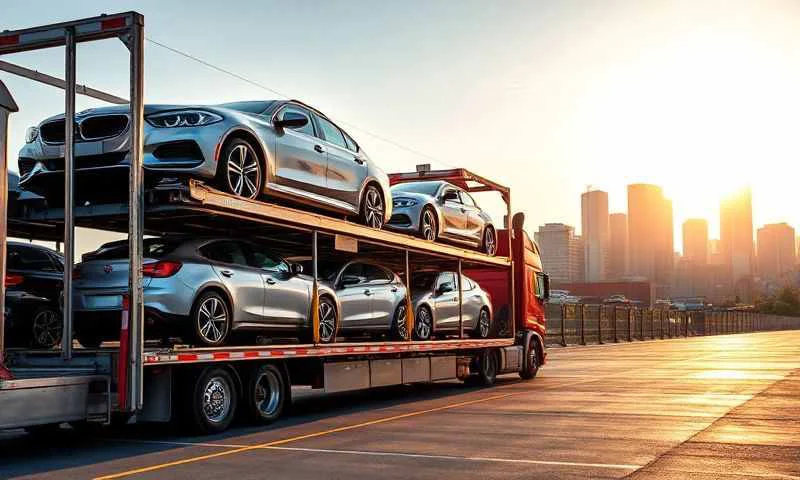 Car transporter loaded with vehicles in Huntsville, Alabama, United States