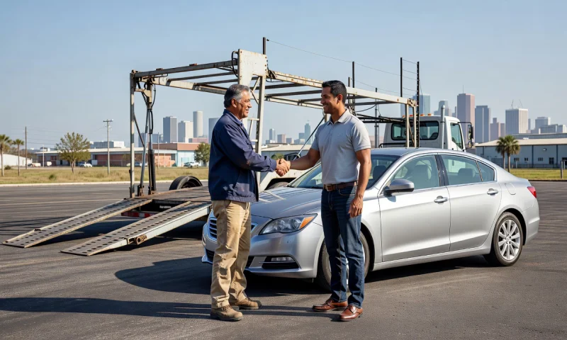 Vehicle owner beside their delivered car in Houston, Texas, United States