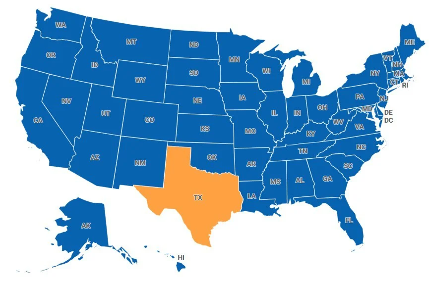 Map of Texas, United States